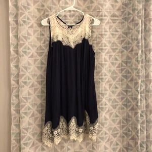 Altar’d State Blue Midi Dress w/ White Lace